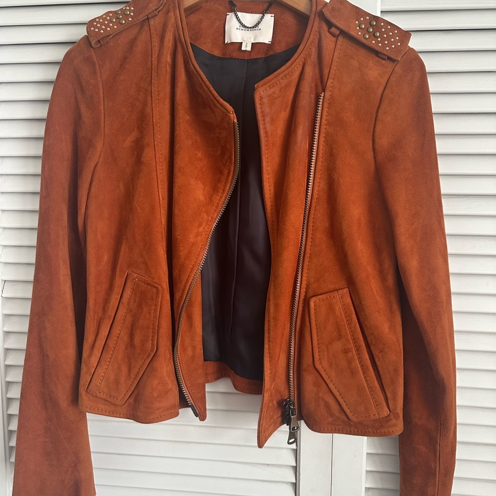 Dorothy Schumacher Studded Leather/Suede Jacket in Rust